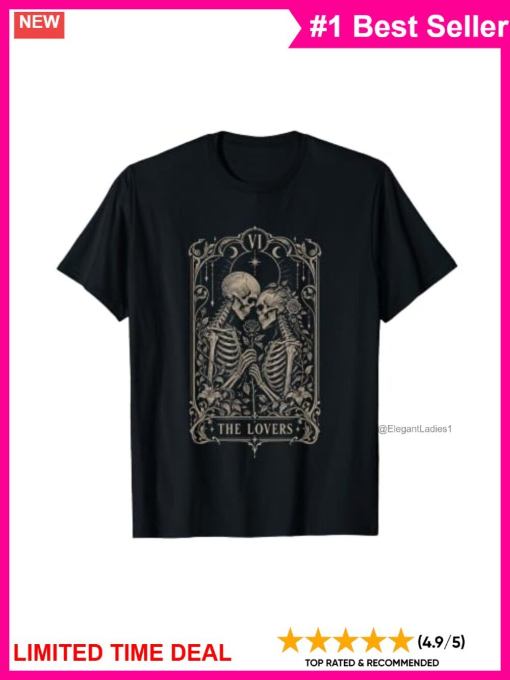 Gothic Tarot Skeleton Romance T-Shirt Classic Fit Cotton